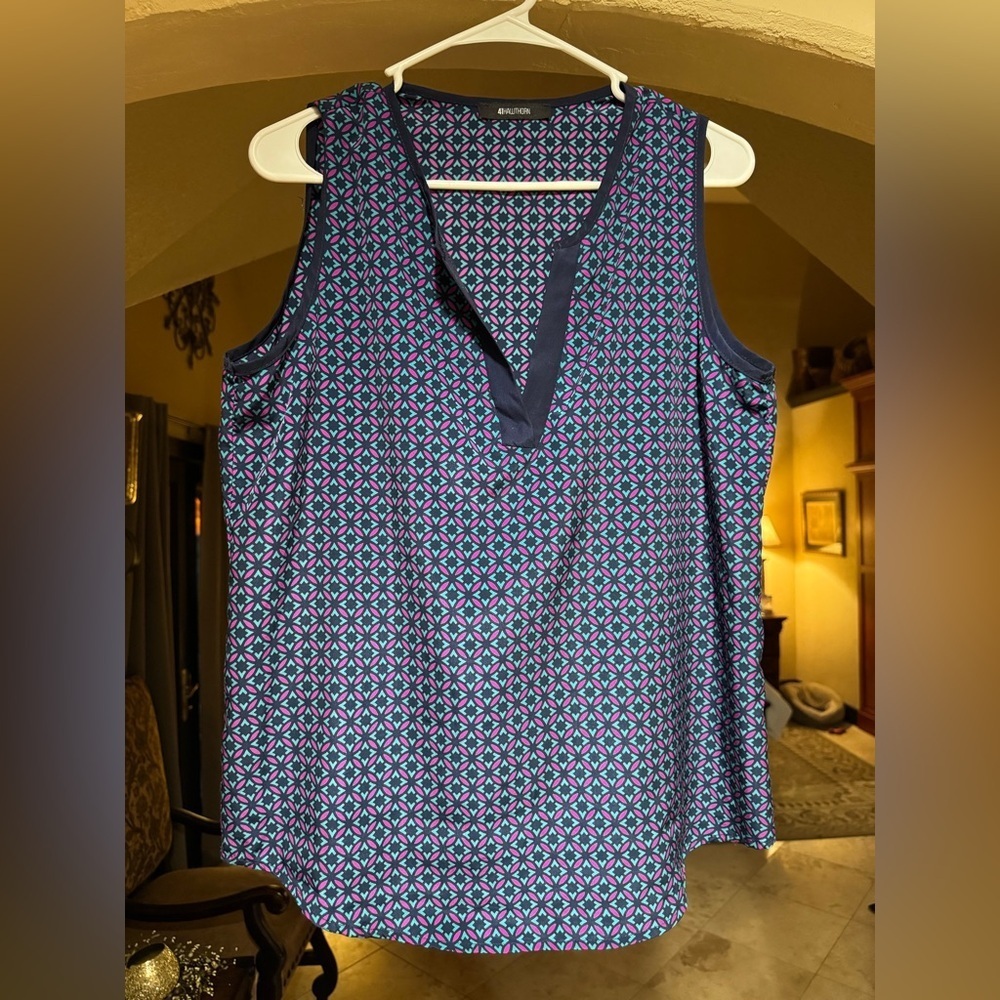 41 Hawthorn Navy and Pink Patterned Tank Top